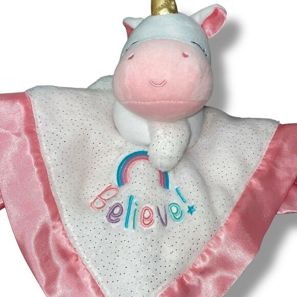 Magic Years Lovey Unicorn Believe Plush Security Blanket Satin Pink 13" Gift - Picture 4 of 11